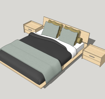 现代双人床SU模型下载